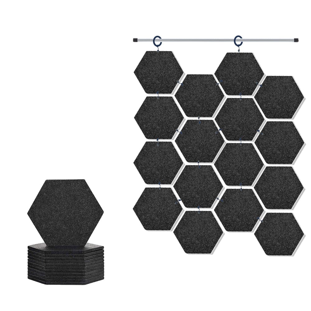 Arrowzoom Hanging Hexagon Sound Absorbing Clip-On Tile - KK1240 Black / 12 pieces - 17 x 20 x 1cm / (6.7 x 7.8 x 0.4 in)