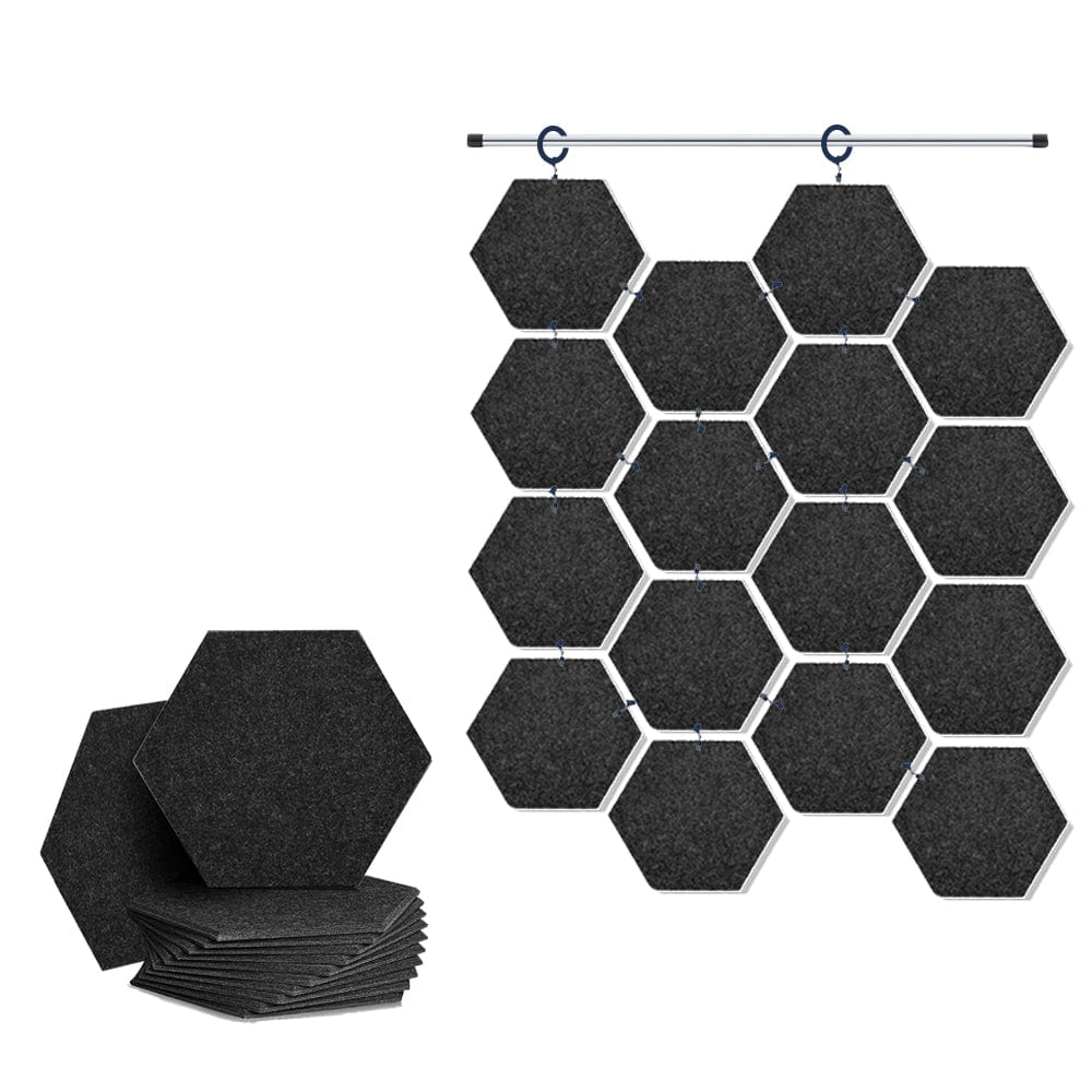 Arrowzoom Hanging Hexagon Sound Absorbing Clip-On Tile - KK1240 Black / 12 pieces - 26 x 30 x 1cm /( 10.2 x 11.8 x 0.4 in)