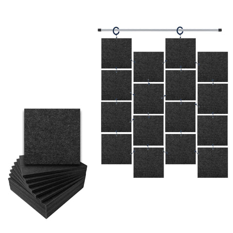 Arrowzoom Hanging Square Sound Absorbing Clip-On Tile - KK1241 Black / 12 pieces - 30 x 30 x 1cm /( 11.8 x 11.8 x 0.4 in)