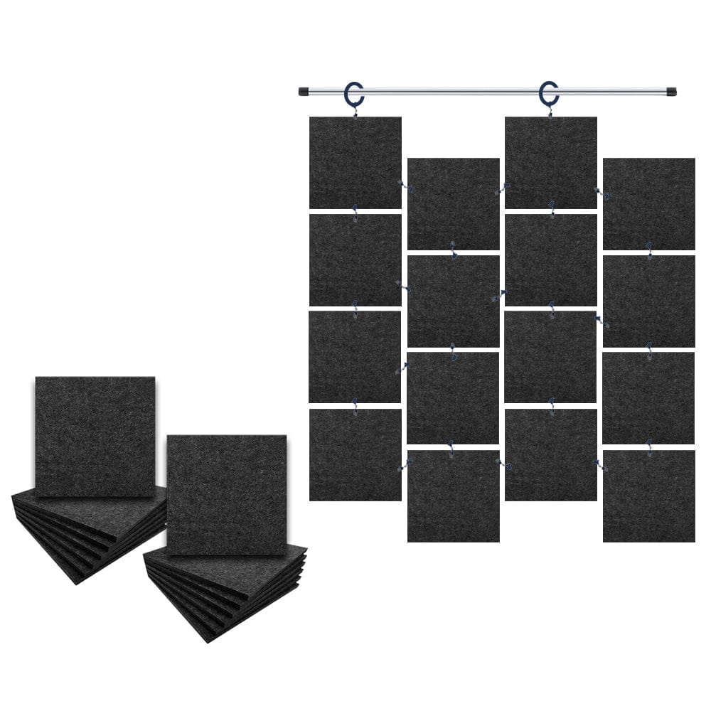 Arrowzoom Hanging Square Sound Absorbing Clip-On Tile - KK1241 Black / 24 pieces - 15 x 15 x 1cm /(6 x 6 x 0.4 in)