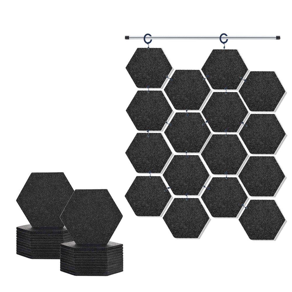 Arrowzoom Hanging Hexagon Sound Absorbing Clip-On Tile - KK1240 Black / 24 pieces - 17 x 20 x 1cm /(6.7 x 7.8 x 0.4 in)