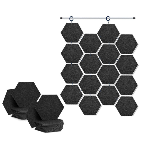 Arrowzoom Hanging Hexagon Sound Absorbing Clip-On Tile - KK1240 Black / 24 pieces - 26 x 30 x 1cm /( 10.2 x 11.8 x 0.4 in)