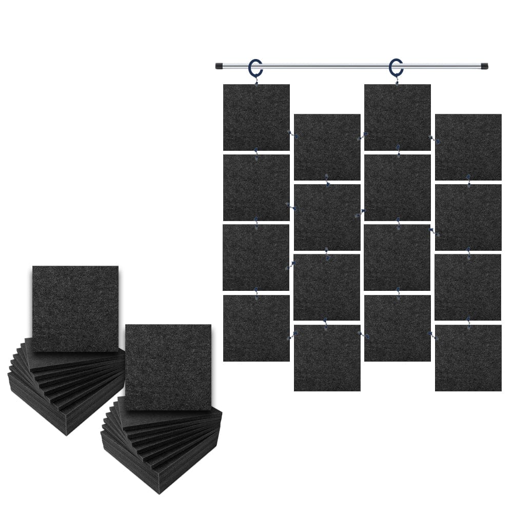 Arrowzoom Hanging Square Sound Absorbing Clip-On Tile - KK1241 Black / 24 pieces - 30 x 30 x 1cm /( 11.8 x 11.8 x 0.4 in)