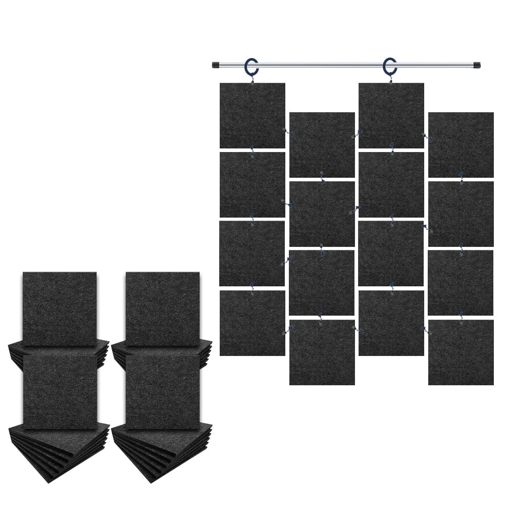 Arrowzoom Hanging Square Sound Absorbing Clip-On Tile - KK1241 Black / 48 pieces - 15 x 15 x 1cm /(6 x 6 x 0.4 in)