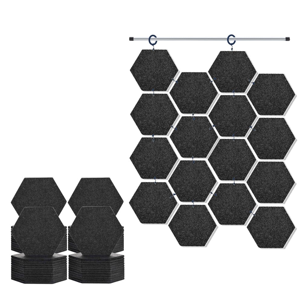 Arrowzoom Hanging Hexagon Sound Absorbing Clip-On Tile - KK1240 Black / 48 pieces - 17 x 20 x 1cm /(6.7 x 7.8 x 0.4 in)
