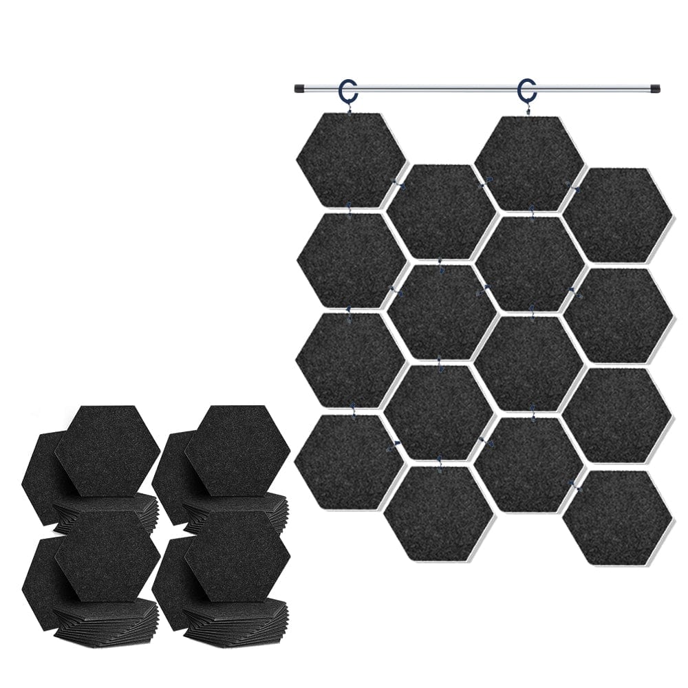 Arrowzoom Hanging Hexagon Sound Absorbing Clip-On Tile - KK1240 Black / 48 pieces - 26 x 30 x 1cm /( 10.2 x 11.8 x 0.4 in)