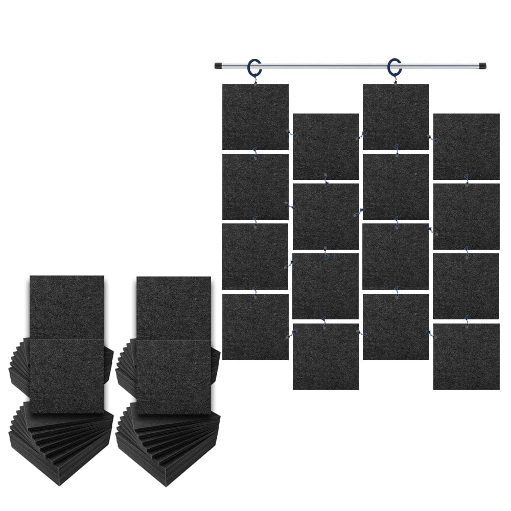 Arrowzoom Hanging Square Sound Absorbing Clip-On Tile - KK1241 Black / 48 pieces - 30 x 30 x 1cm /( 11.8 x 11.8 x 0.4 in)