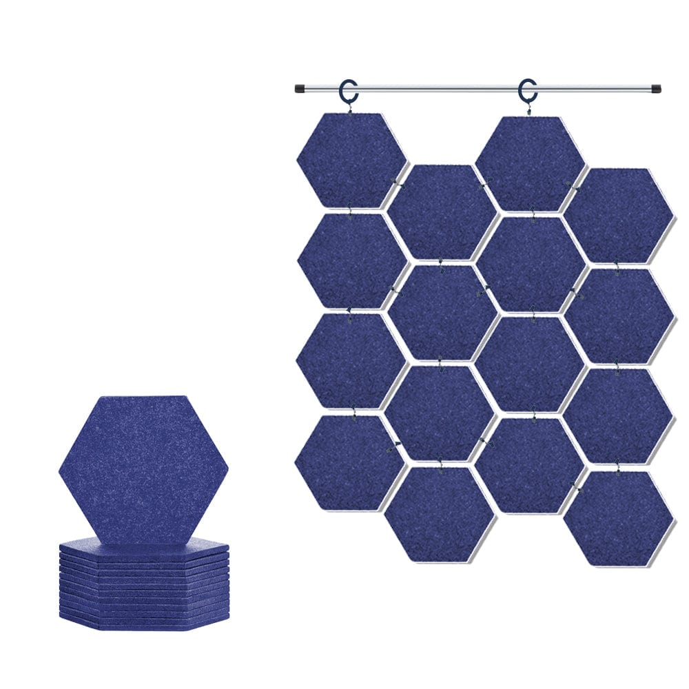 Arrowzoom Hanging Hexagon Sound Absorbing Clip-On Tile - KK1240 Blue / 12 pieces - 17 x 20 x 1cm / (6.7 x 7.8 x 0.4 in)