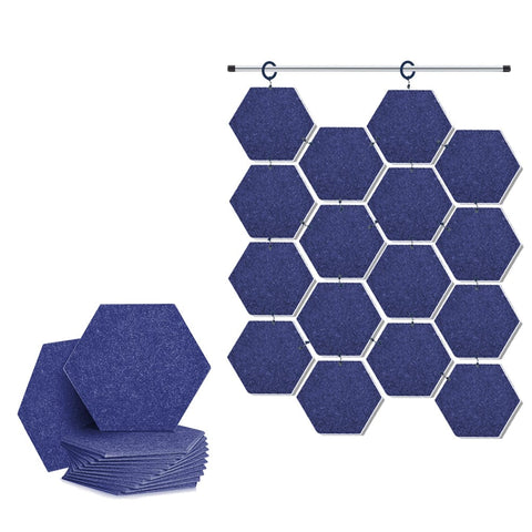 Arrowzoom Hanging Hexagon Sound Absorbing Clip-On Tile - KK1240 Blue / 12 pieces - 26 x 30 x 1cm /( 10.2 x 11.8 x 0.4 in)