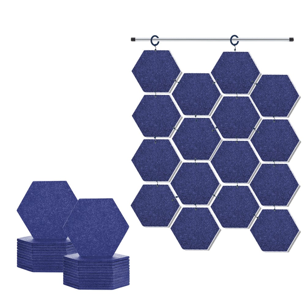 Arrowzoom Hanging Hexagon Sound Absorbing Clip-On Tile - KK1240 Blue / 24 pieces - 17 x 20 x 1cm /(6.7 x 7.8 x 0.4 in)