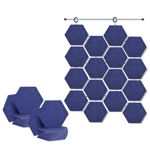 Arrowzoom Hanging Hexagon Sound Absorbing Clip-On Tile - KK1240 Blue / 24 pieces - 26 x 30 x 1cm /( 10.2 x 11.8 x 0.4 in)