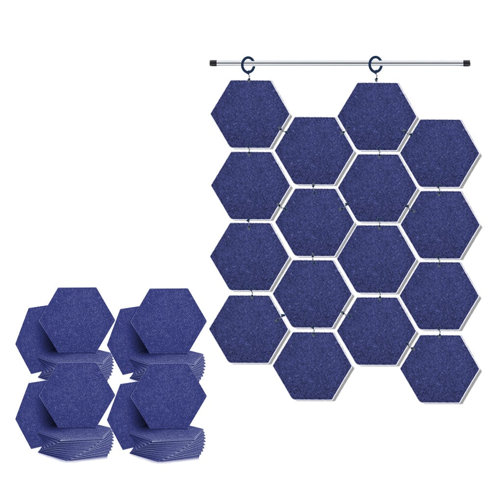 Arrowzoom Hanging Hexagon Sound Absorbing Clip-On Tile - KK1240 Blue / 48 pieces - 26 x 30 x 1cm /( 10.2 x 11.8 x 0.4 in)