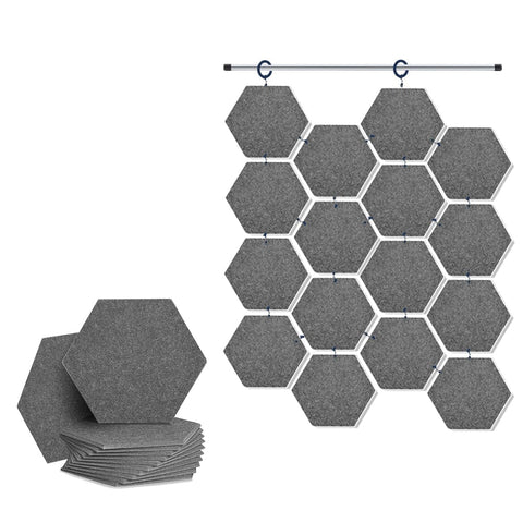 Arrowzoom Hanging Hexagon Sound Absorbing Clip-On Tile - KK1240 Gray / 12 pieces - 26 x 30 x 1cm /( 10.2 x 11.8 x 0.4 in)