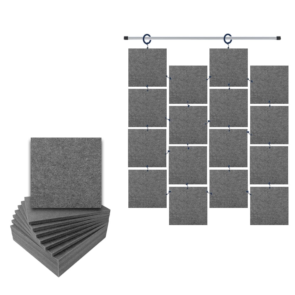 Arrowzoom Hanging Square Sound Absorbing Clip-On Tile - KK1241 Gray / 12 pieces - 30 x 30 x 1cm /( 11.8 x 11.8 x 0.4 in)