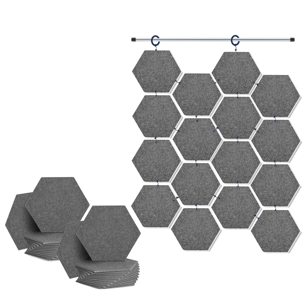 Arrowzoom Hanging Hexagon Sound Absorbing Clip-On Tile - KK1240 Gray / 24 pieces - 26 x 30 x 1cm /( 10.2 x 11.8 x 0.4 in)