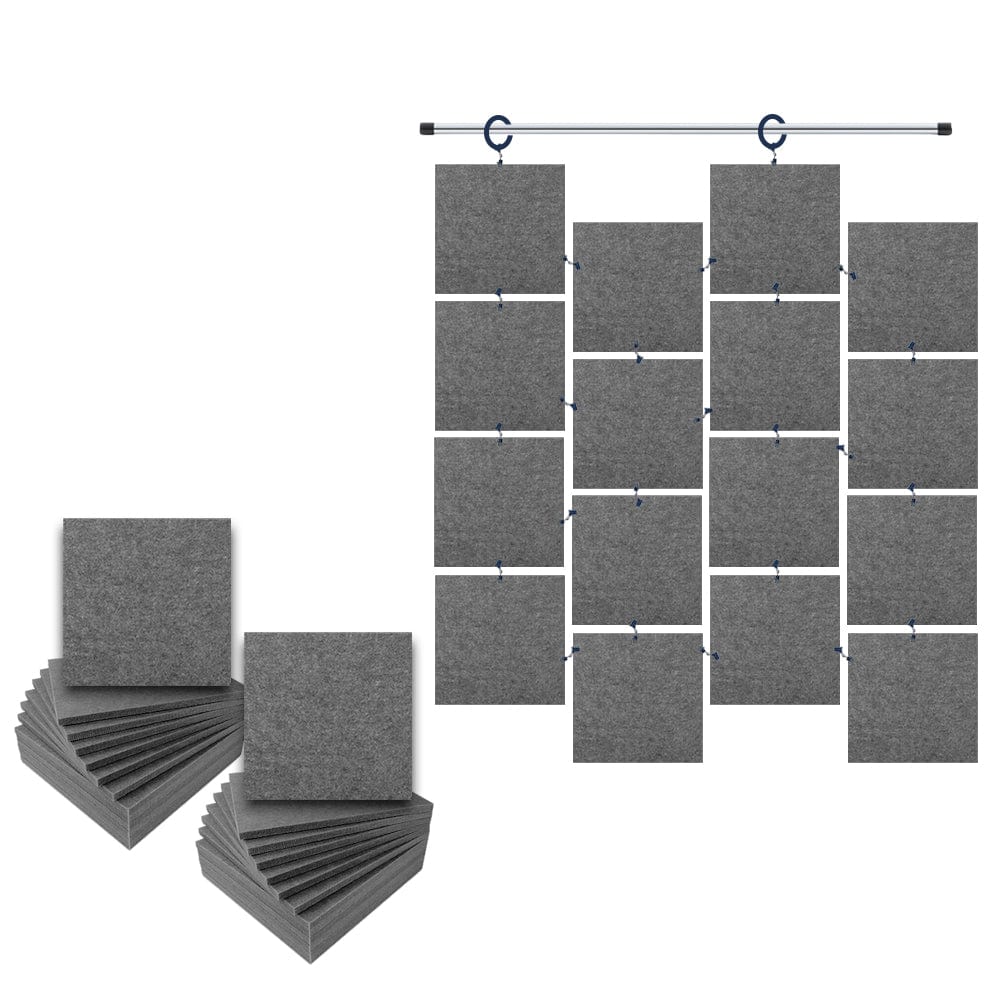 Arrowzoom Hanging Square Sound Absorbing Clip-On Tile - KK1241 Gray / 24 pieces - 30 x 30 x 1cm /( 11.8 x 11.8 x 0.4 in)
