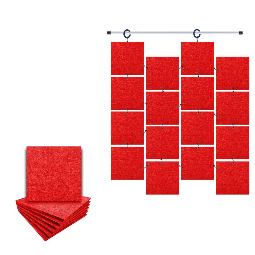 Arrowzoom Hanging Square Sound Absorbing Clip-On Tile - KK1241 Red / 12 pieces - 15 x 15 x 1cm /(6 x 6 x 0.4 in)