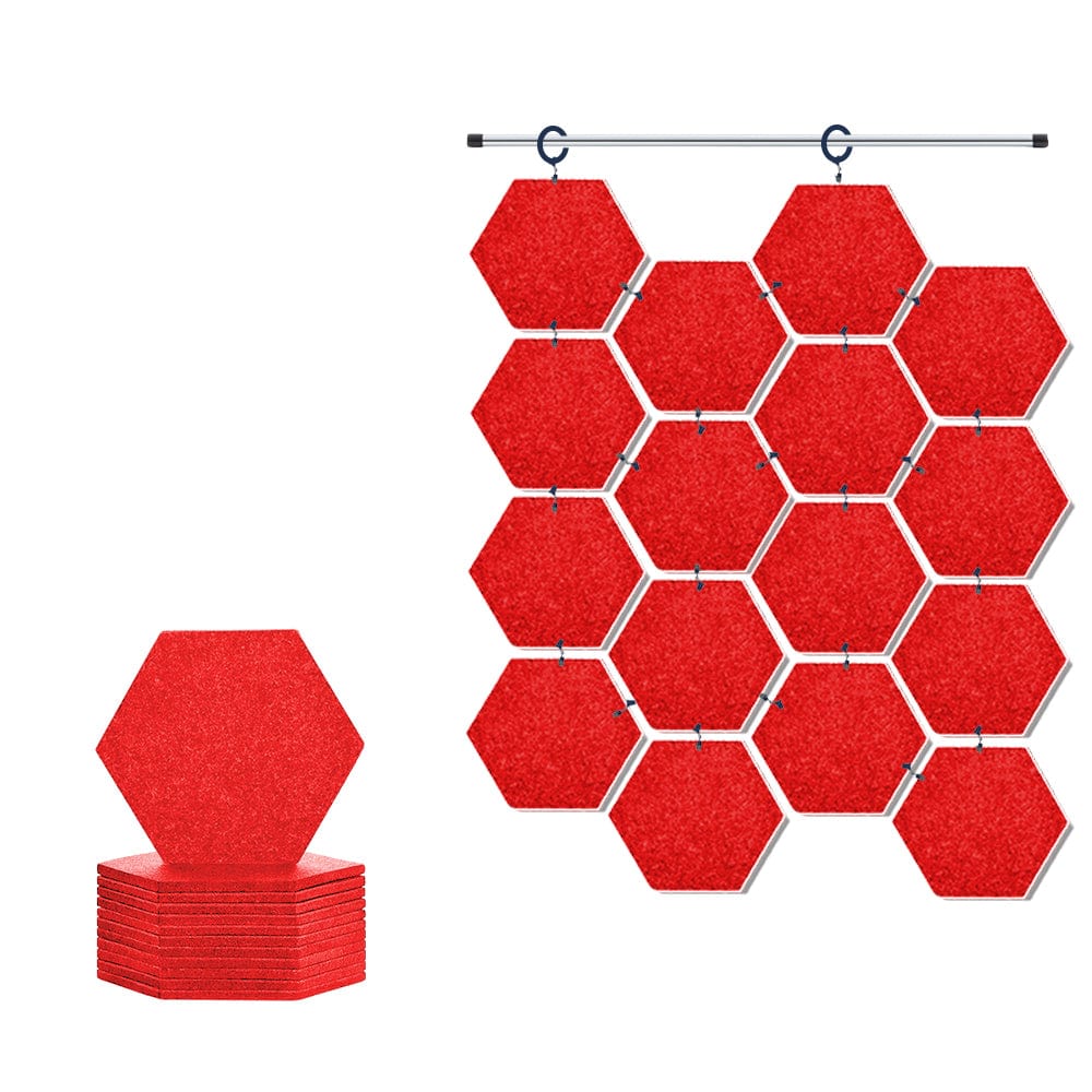 Arrowzoom Hanging Hexagon Sound Absorbing Clip-On Tile - KK1240 Red / 12 pieces - 17 x 20 x 1cm / (6.7 x 7.8 x 0.4 in)