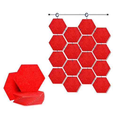 Arrowzoom Hanging Hexagon Sound Absorbing Clip-On Tile - KK1240 Red / 12 pieces - 26 x 30 x 1cm /( 10.2 x 11.8 x 0.4 in)