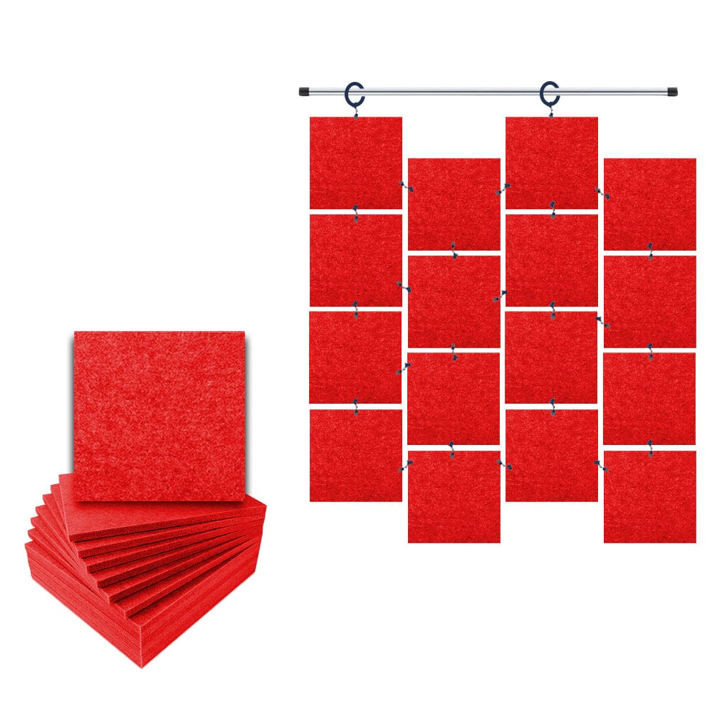 Arrowzoom Hanging Square Sound Absorbing Clip-On Tile - KK1241 Red / 12 pieces - 30 x 30 x 1cm /( 11.8 x 11.8 x 0.4 in)