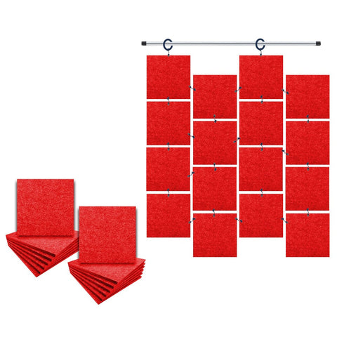 Arrowzoom Hanging Square Sound Absorbing Clip-On Tile - KK1241 Red / 24 pieces - 15 x 15 x 1cm /(6 x 6 x 0.4 in)