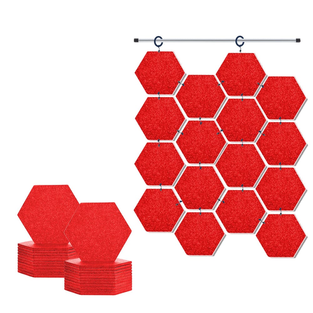 Arrowzoom Hanging Hexagon Sound Absorbing Clip-On Tile - KK1240 Red / 24 pieces - 17 x 20 x 1cm /(6.7 x 7.8 x 0.4 in)