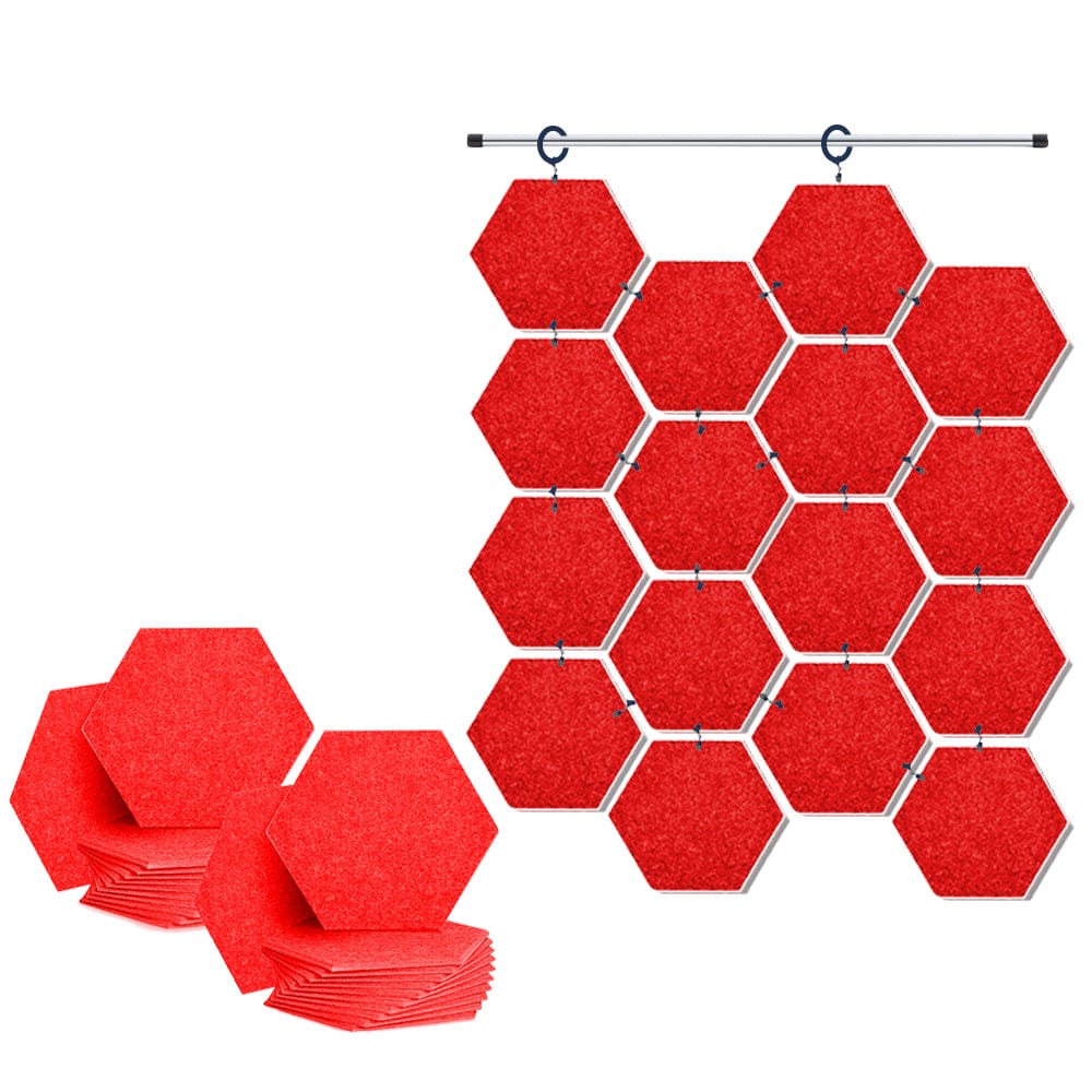Arrowzoom Hanging Hexagon Sound Absorbing Clip-On Tile - KK1240 Red / 24 pieces - 26 x 30 x 1cm /( 10.2 x 11.8 x 0.4 in)