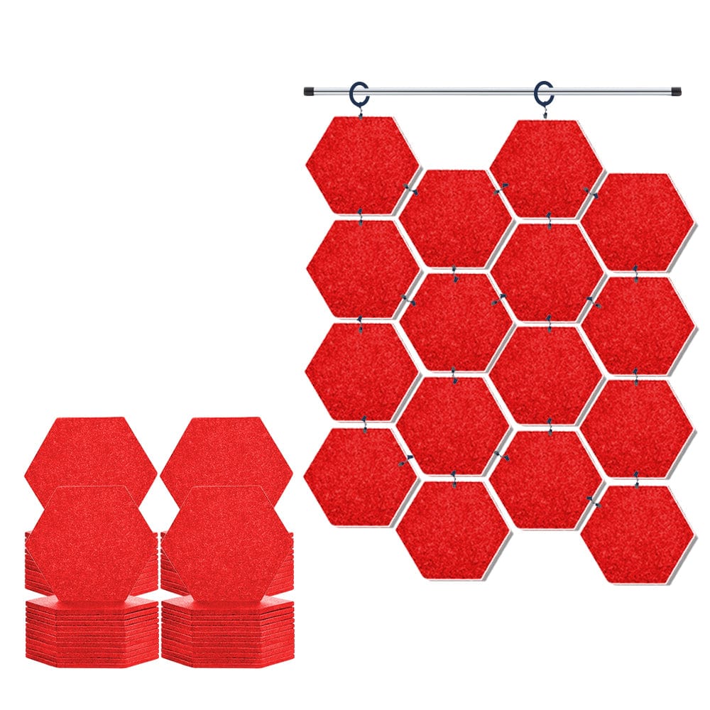 Arrowzoom Hanging Hexagon Sound Absorbing Clip-On Tile - KK1240 Red / 48 pieces - 17 x 20 x 1cm /(6.7 x 7.8 x 0.4 in)