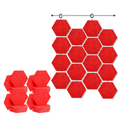 Arrowzoom Hanging Hexagon Sound Absorbing Clip-On Tile - KK1240 Red / 48 pieces - 26 x 30 x 1cm /( 10.2 x 11.8 x 0.4 in)