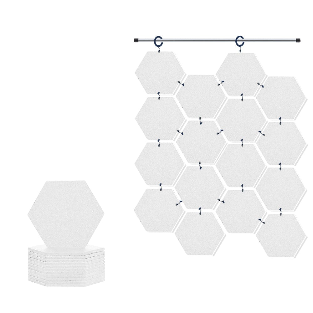 Arrowzoom Hanging Hexagon Sound Absorbing Clip-On Tile - KK1240 White / 12 pieces - 17 x 20 x 1cm / (6.7 x 7.8 x 0.4 in)