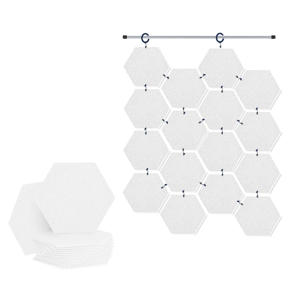 Arrowzoom Hanging Hexagon Sound Absorbing Clip-On Tile - KK1240 White / 12 pieces - 26 x 30 x 1cm /( 10.2 x 11.8 x 0.4 in)