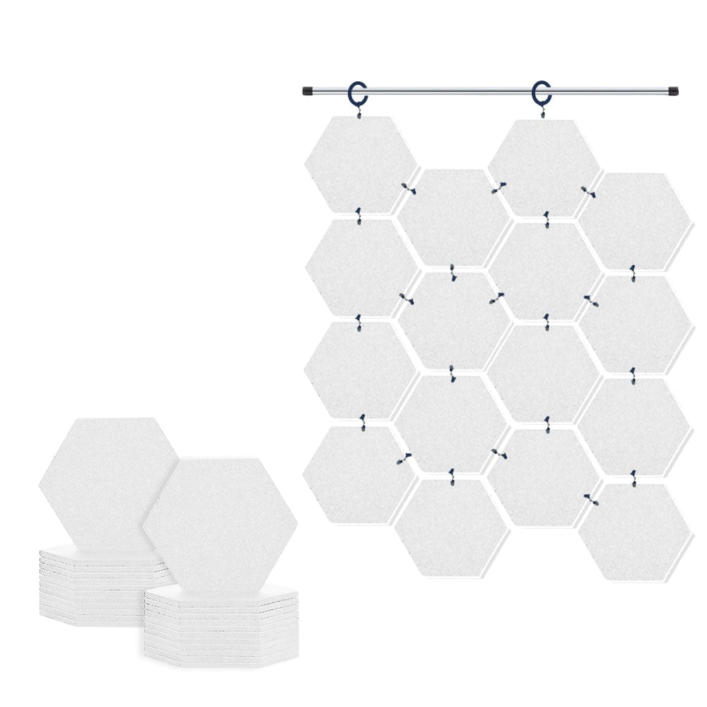 Arrowzoom Hanging Hexagon Sound Absorbing Clip-On Tile - KK1240 White / 24 pieces - 17 x 20 x 1cm /(6.7 x 7.8 x 0.4 in)