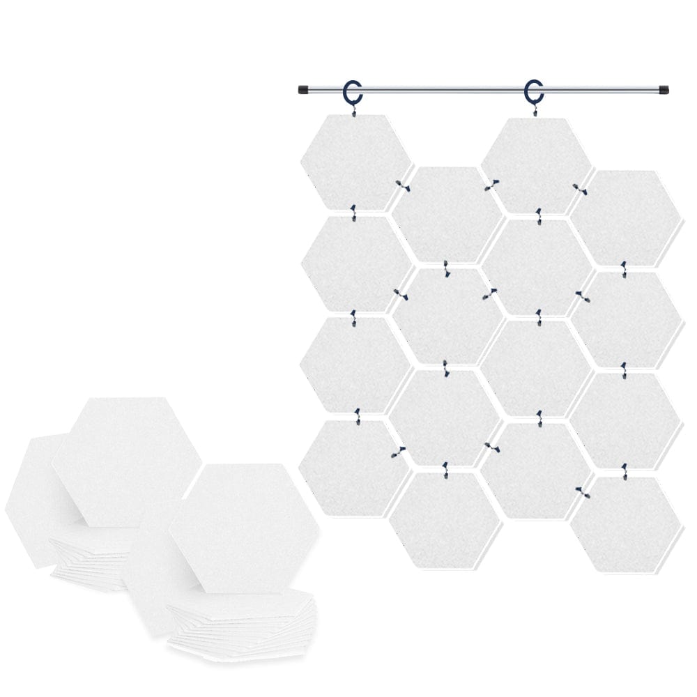 Arrowzoom Hanging Hexagon Sound Absorbing Clip-On Tile - KK1240 White / 24 pieces - 26 x 30 x 1cm /( 10.2 x 11.8 x 0.4 in)