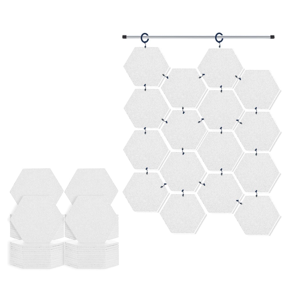 Arrowzoom Hanging Hexagon Sound Absorbing Clip-On Tile - KK1240 White / 48 pieces - 17 x 20 x 1cm /(6.7 x 7.8 x 0.4 in)