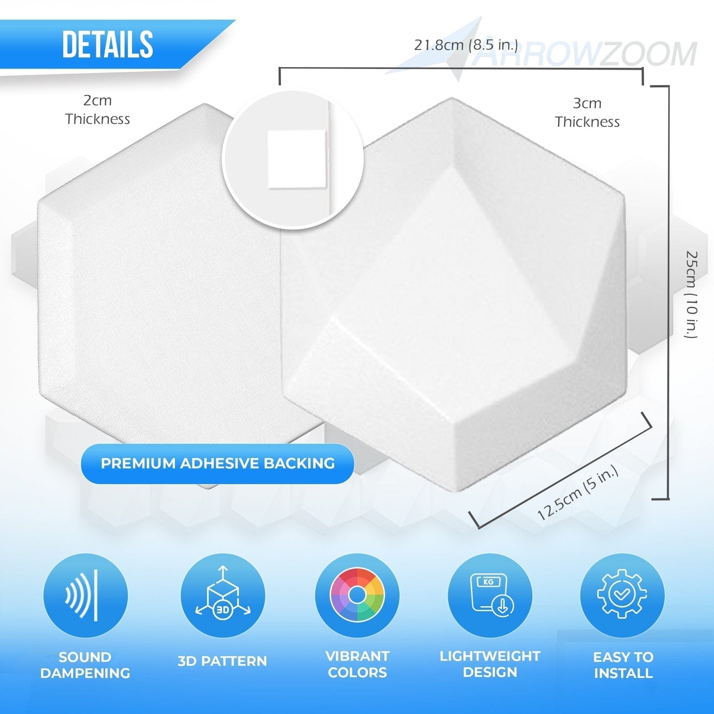 Arrowzoom Cobalt Clash 3D Hexagon Adhesive Sound Absorbing Panels - KK1335