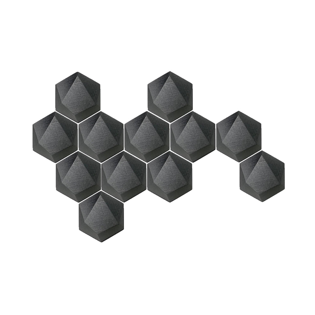 Arrowzoom 12 Pcs 3D Hexagon Adhesive Sound Absorbing Panels - KK1330 Black / 3 cm