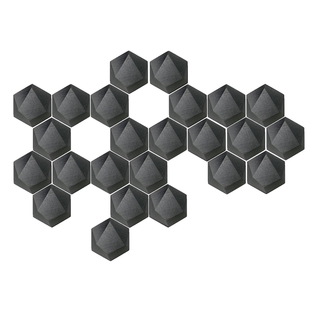 Arrowzoom 24 Pcs 3D Hexagon Adhesive Sound Absorbing Panels - KK1330 Black / 3 cm
