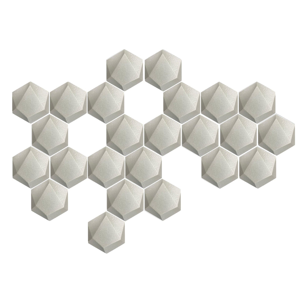 Arrowzoom 24 Pcs 3D Hexagon Adhesive Sound Absorbing Panels - KK1330 White / 3 cm