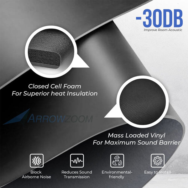 Arrowzoom Mass Loaded Vinyl Sheet - Soundproofing Barrier For Wall, Floor, Ceiling - 30x30cm  - KK1246