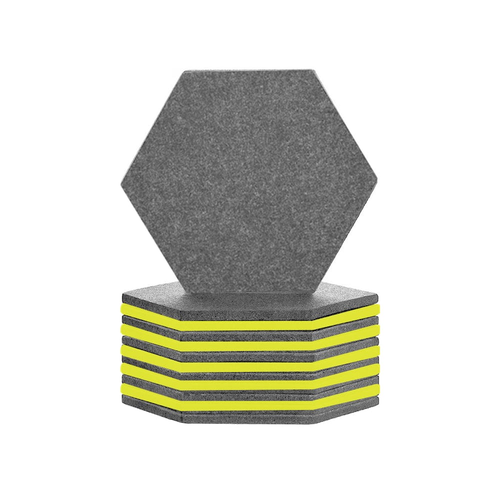 Arrowzoom Hexagon Felt Sound Absorbing Wall Panel - Gray and Yellow - KK1224 12 pieces - 17 x 20 x 1cm / 6.7 x 7.8 x 0.4 in / Gray and Yellow