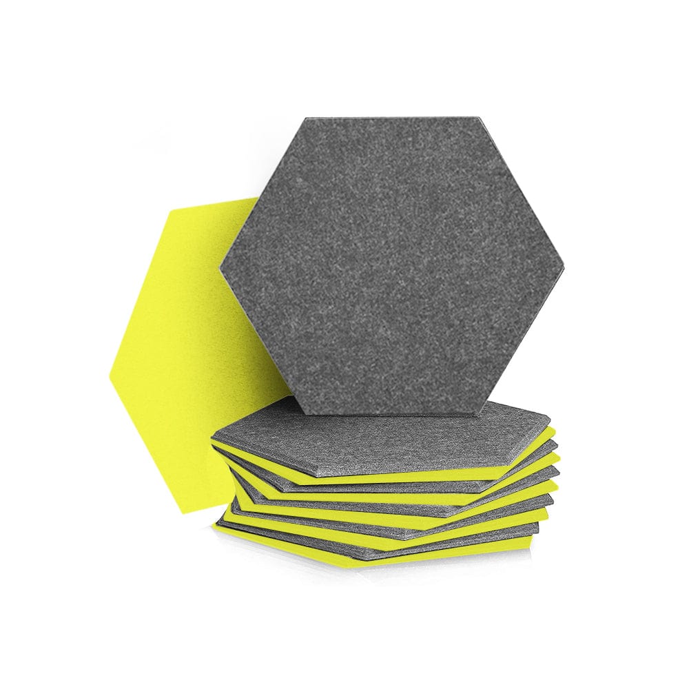 Arrowzoom Hexagon Felt Sound Absorbing Wall Panel - Gray and Yellow - KK1224 12 pieces - 26 x 30 x 1cm / 10.2 x 11.8 x 0.4 in / Gray and Yellow