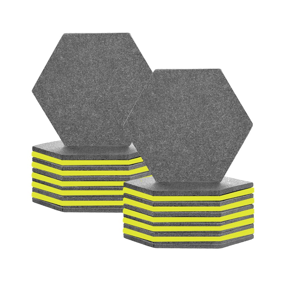 Arrowzoom Hexagon Felt Sound Absorbing Wall Panel - Gray and Yellow - KK1224 24 pieces - 17 x 20 x 1cm / 6.7 x 7.8 x 0.4 in / Gray and Yellow