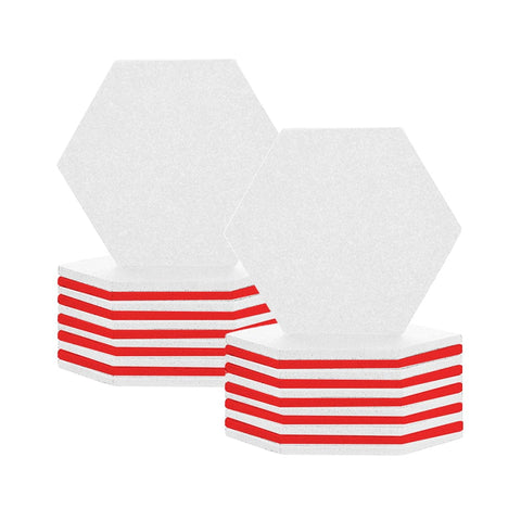 Arrowzoom Hexagon Felt Sound Absorbing Wall Panel - White and Red - KK1224 24 pieces - 17 x 20 x 1cm / White and Red