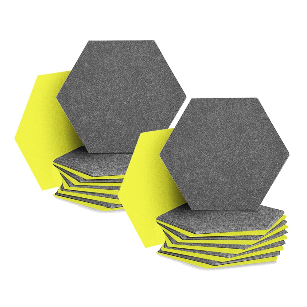 Arrowzoom Hexagon Felt Sound Absorbing Wall Panel - Gray and Yellow - KK1224 24 pieces - 26 x 30 x 1cm / 10.2 x 11.8 x 0.4 in / Gray and Yellow