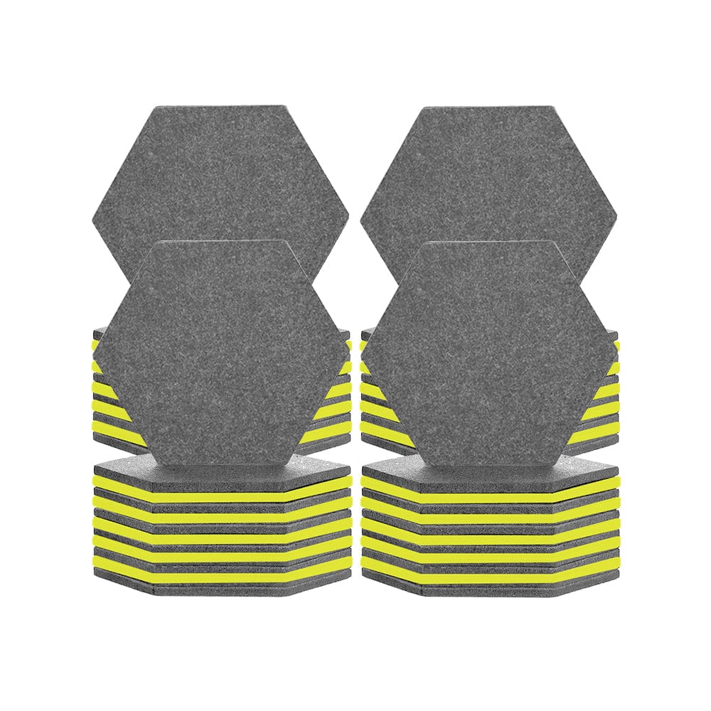 Arrowzoom Hexagon Felt Sound Absorbing Wall Panel - Gray and Yellow - KK1224 48 pieces - 17 x 20 x 1cm / 6.7 x 7.8 x 0.4 in / Gray and Yellow