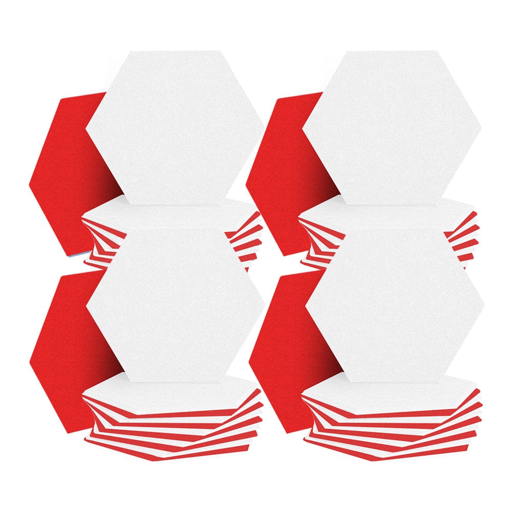 Arrowzoom Hexagon Felt Sound Absorbing Wall Panel - White and Red - KK1224 48 pieces - 26 x 30 x 1cm / White and Red