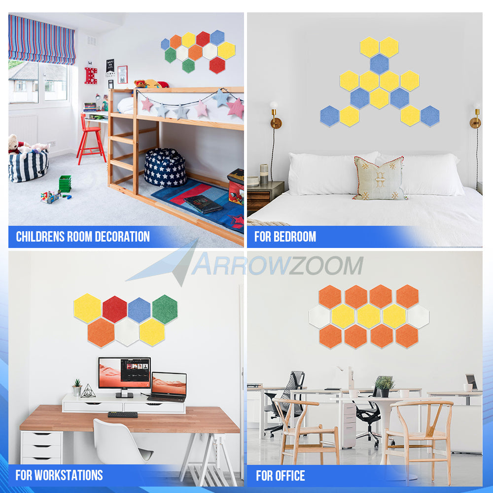 Arrowzoom Hexagon Felt Sound Absorbing Wall Panel - Blue and White  - KK1224