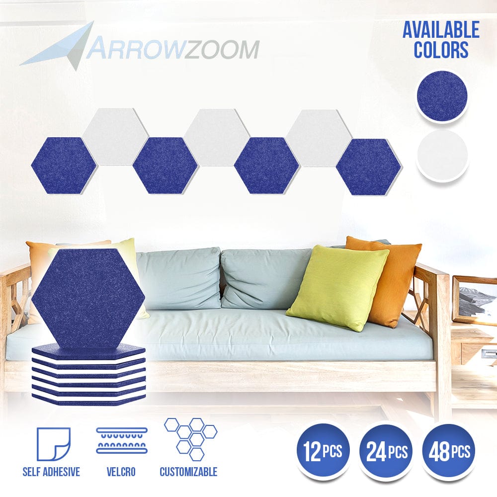 Arrowzoom Hexagon Felt Sound Absorbing Wall Panel - Blue and White  - KK1224