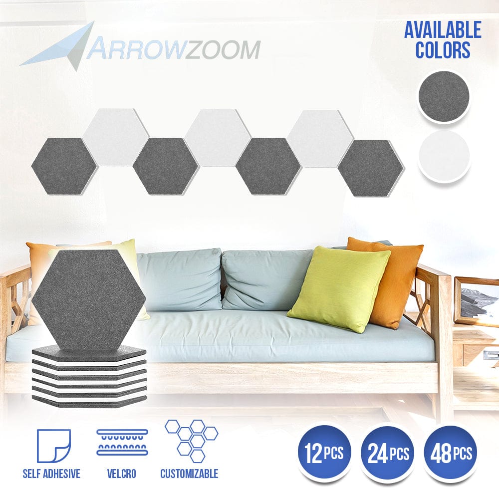 Arrowzoom Hexagon Felt Sound Absorbing Wall Panel - Gray and White - KK1224
