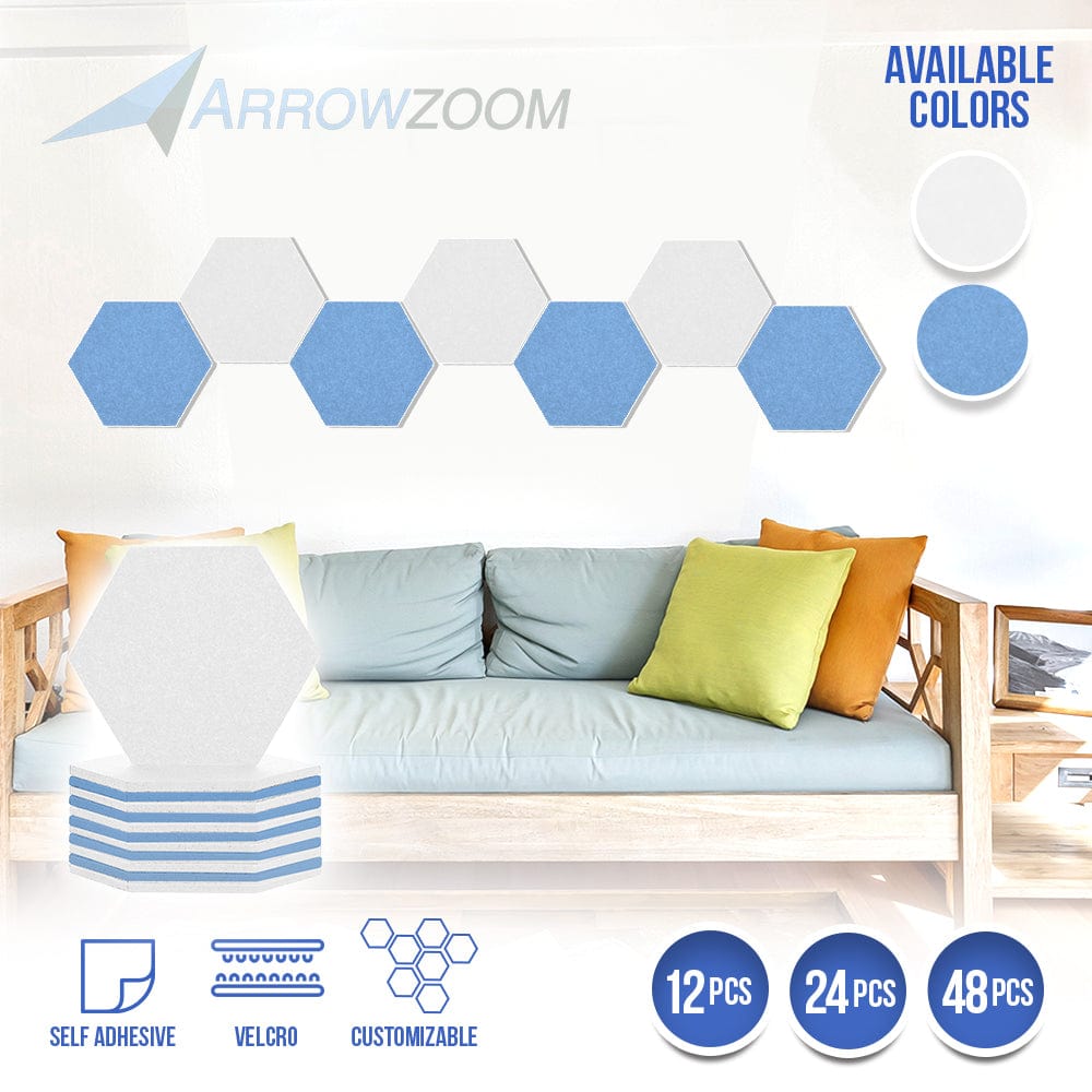 Arrowzoom Hexagon Felt Sound Absorbing Wall Panel - White and Baby Blue - KK1224